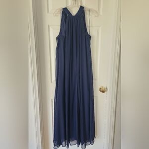 1.STATE Navy Blue Chiffon Wide-Leg Halter Jumpsuit Size L Elegant Flowy Formal